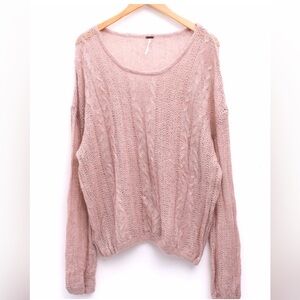 Free People Women's Blush Mauve Pink Alpaca Wool Blend Loose Knit Sweater Large